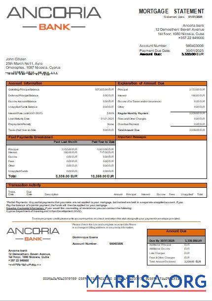 Downloadable Cyprus Ancoria bank mortgage statement scr real example